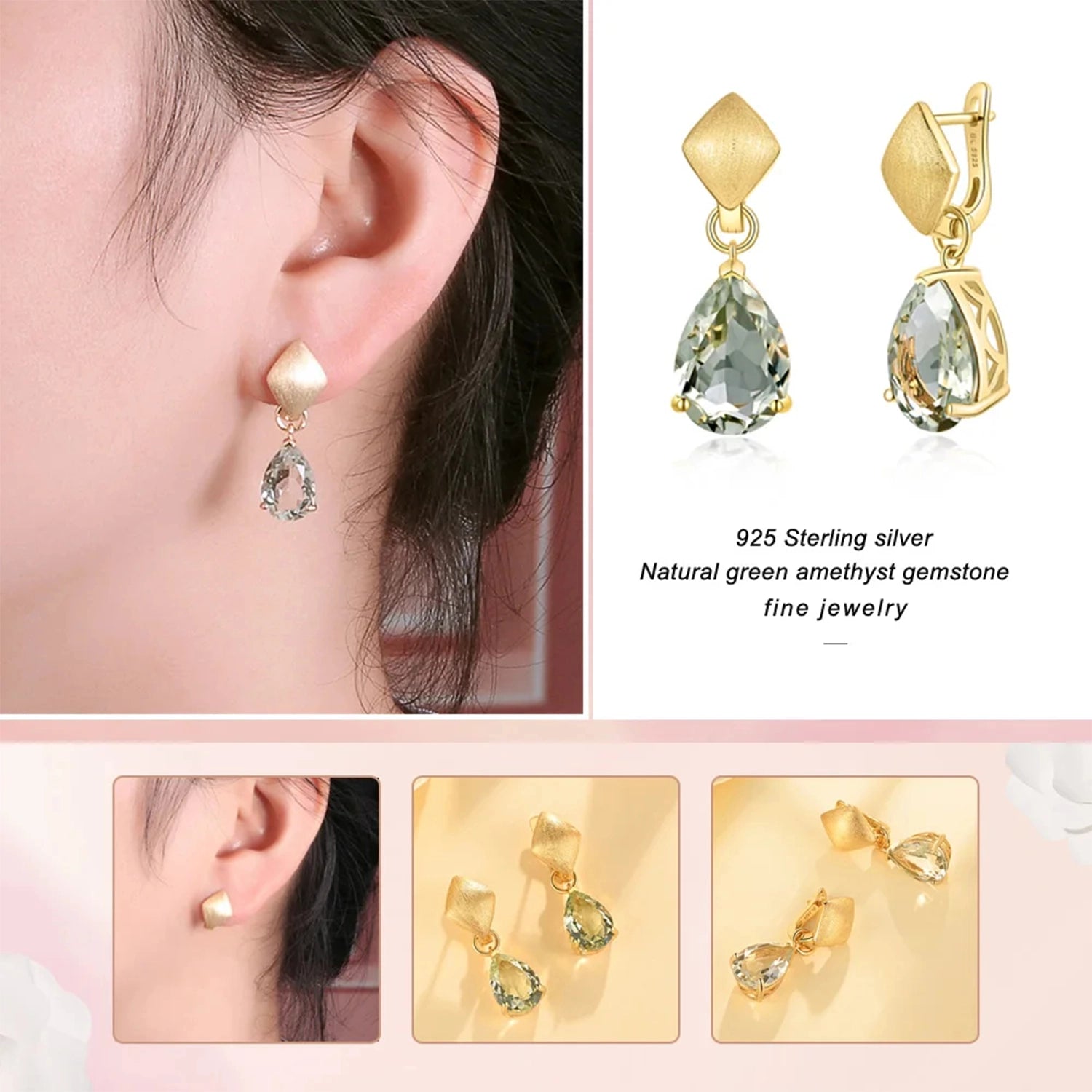 Green Amethyst Water Drop Earrings